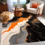 Orange and Black Marble Rug 2x3 Modern Abstract Whirlpool Luxury Rugs for Bedroo... - Image 2