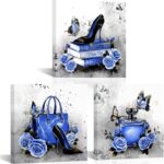 OuElegent Fashion Blue Wall Decor Blue Grey Wall Art Handbag Perfume Pictures Fa... - Image 2