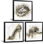 OuElegent Fashion Wall Art Set, 3 Piece Glam Glitter Canvas with Black Frame, Le... - Image 2