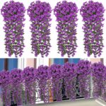 Ouddy Decor 4 Pcs Artificial Hanging Flowers Fake Hanging Plants Violet Flowers ... - Image 2