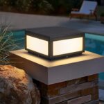 Outdoor Modern Post Light,11.8" Hard Wired Column Caps Lamp Grey Square Post Pil... - Image 2