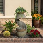 Outdoor Water Feature Patio Fountain with LED Lights, 31.9" Resin Garden Waterfa... - Image 2