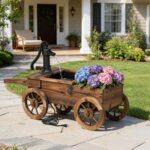 Outdoor Water Fountain, Wooden Wagon Garden Fountain with Planter Box, Rustic Ca... - Image 2