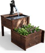 Outdoor Water Fountain，Floor Wooden Rectangular Double-Layer Old-Fashioned Pump ... - Image 2