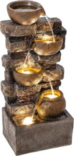 Outsunny 28" Outdoor Fountain with 5-Tier Rustic Jugs and Rock, Cascading Waterf... - Image 2