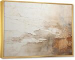 Oversized Abstract Canvas Gold Framed Wall Decor - Large Beige Elegant Wall Art ... - Image 2