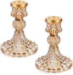 OwnMy Set of 2 Gold Glass Taper Candle Holders Decorative Glass Candlestick Hold... - Image 2