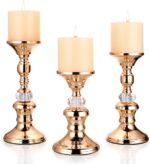 OwnMy Set of 3 Rose Gold Metal Pillar Candlestick Holders Brass Pillar Candle Ho... - Image 2