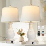 PARTPHONER Table Lamps Set of 2, Bedside Touch Lamp with USB C+A Charging Ports,... - Image 2