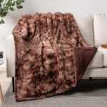 PAVILIA Faux Fur Throw Blanket Tie-Dye Brown, Soft Fuzzy Warm Sherpa Blankets & ... - Image 2