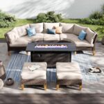 PHI VILLA 6-Piece Wicker Patio Furniture Set with Fire Pit Table, Outdoor Half-M... - Image 2