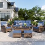 PHI VILLA Patio Furniture Set, 6 Pieces Wicker Outdoor Conversation Set with 2 H... - Image 2