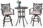 PHI VILLA Patio Furniture Set, Brown 3Pcs Cast Aluminum High Top Table and Swive... - Image 2