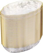 PLASTICPRO 30 Pack Elegant Plastic Plates 7 oz bowls Clear with Gold Rim Spiral ... - Image 2
