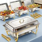 POWERFUEL Chafing Dishes for Buffet, 4 Pack 9QT Large Full Size Gold Chafing Dis... - Image 2