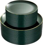 PULOTE 100PCS Green Plastic Plates - Green Disposable Plates With Gold Rim - Inc... - Image 2