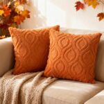 Pack of 2 Fall Decorative Throw Pillow Covers 18x18, Soft Plush Faux Fur Wool Co... - Image 2