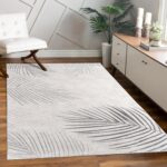 Paco Home Designer Rug with Textured Palm Leaf Pattern in Silver Grey, Size: 5'3... - Image 2