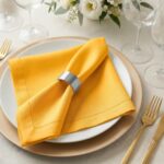 Palisa Mustard Polyester Cloth Dinner Napkins with Hemstitched Design Pack of 12... - Image 2