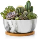 Pastel Marble Inspired 8 Inch Ceramic Succulent Planter with Drainage Hole & Bam... - Image 2