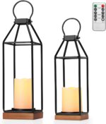 Perfnique Metal Lanterns w/ Pine Wood, Set of 2 Farmhouse Lantern Decorative w/ ... - Image 2
