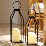 Perfnique Modern Farmhouse Lantern Decor, 15'' 13'' Set of 2 Black Metal Lantern... - Image 2