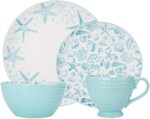 Pfaltzgraff Venice 16-Piece Stoneware Dinnerware Set, Service for 4, Aqua and Wh... - Image 2