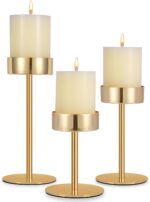 Pillar Candle Holders Set of 3, 3.15" Diameter Gold Metal Candlestick Holder for... - Image 2