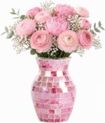 Pink Mosaic Glass Vase, 8 Inch Handmade Flower Vase for Home Decor, Modern Decor... - Image 2