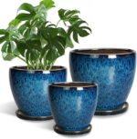 Plant Pots Indoor, Ceramic Planters Pots with Drainage Holes and Saucers, 10+8+6... - Image 2