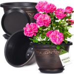 Plastic-Plant-Flower-Planters-10 Inch With Drainage Hole & Saucer, 3 Packs Light... - Image 2
