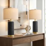 PoKat 25'' Black Ceramic Table Lamps Set of 2 with Gold Base for Bedroom Living ... - Image 2