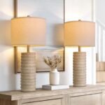 PoKat 27'' Farmhouse Table Lamps Set of 2 for Living Room, Stone-Like Bedside La... - Image 2