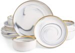 Pokini Marble Gold Rim Dinnerware Sets, Porcelain Plates and Bowls Sets, Modern ... - Image 2
