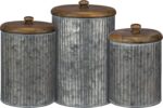 Primitives by Kathy Rustic Style Canisters, Set of 3, Galvanized Metal and Wood - Image 2