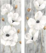 Prinz White Peonies Floral Wrapped Canvas Wall Art, (Set of 2), 7.5" X 19.5" X 1... - Image 2