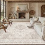 PureCozy Beige Area Rug 8x10 Washable Vintage Carpet for Living Room Bedroom Lar... - Image 2
