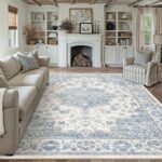 PureCozy Washable 8x10 Area Rug for Living Room Light Blue Vintage Large Rug Non... - Image 2