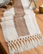 Pureegg Farmhouse Boho Table Runner - 72 Inches, Linen-Textured Woven Tassel Des... - Image 2