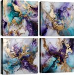Purple Abstract Wall Art for Living Room Purple and Gold Luxury Wall Decor Water... - Image 2