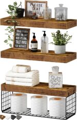 QEEIG Bathroom Shelves Over Toilet - Wall Mounted Floating Shelves Toilet Paper ... - Image 2
