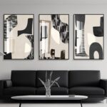 QKF Modern Abstract Wall Art Large Geometric Black and White 3 Piece Canvas Pain... - Image 2