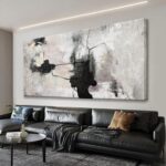 QSQ Black And Off-White Large Abstract Wall Art For Living Room Decor Grunge Roo... - Image 2
