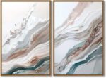QTESPEII Large Framed Wall Art Set of 2 Abstract Wave Texture Canvas Prints Pain... - Image 2