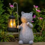 Qeeman Solar Cat Garden Statue: Weatherproof Resin Figurine with Warm Glow Lante... - Image 2