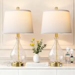 QiMH Glass Table Lamps for Living Room, Bedside Lamps Set of 2 with USB A+C Char... - Image 2