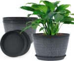 Quarut 10 Inch Flower Pots Planters for Outdoor Indoor, 3 Pack Plastic Plant Pot... - Image 2