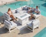 RADIATA 9 Piece Luxury Aluminum Outdoor Sectional Sofa with Fire Pit Table, Extr... - Image 2
