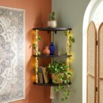 REFGY 3-Tier Corner Floating Shelves with Aesthetic Greenery & Fairy Lights - Pr... - Image 2