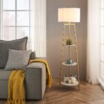 ROSEN GARDEN Floor Lamp, Standing Reading Light with Faux Marble Shelves and Fab... - Image 2